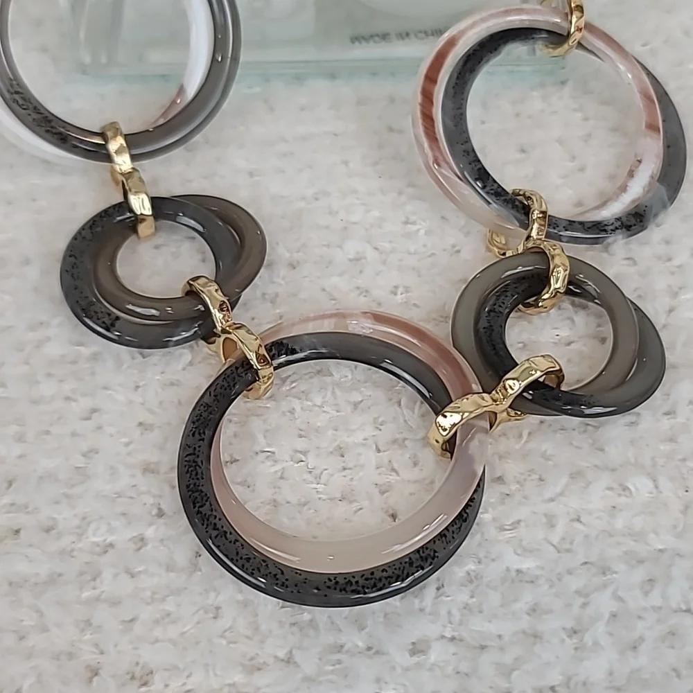 Rush by Denis & Charles Boho Chunky Circle Marbled Link Statement Necklace - NWT